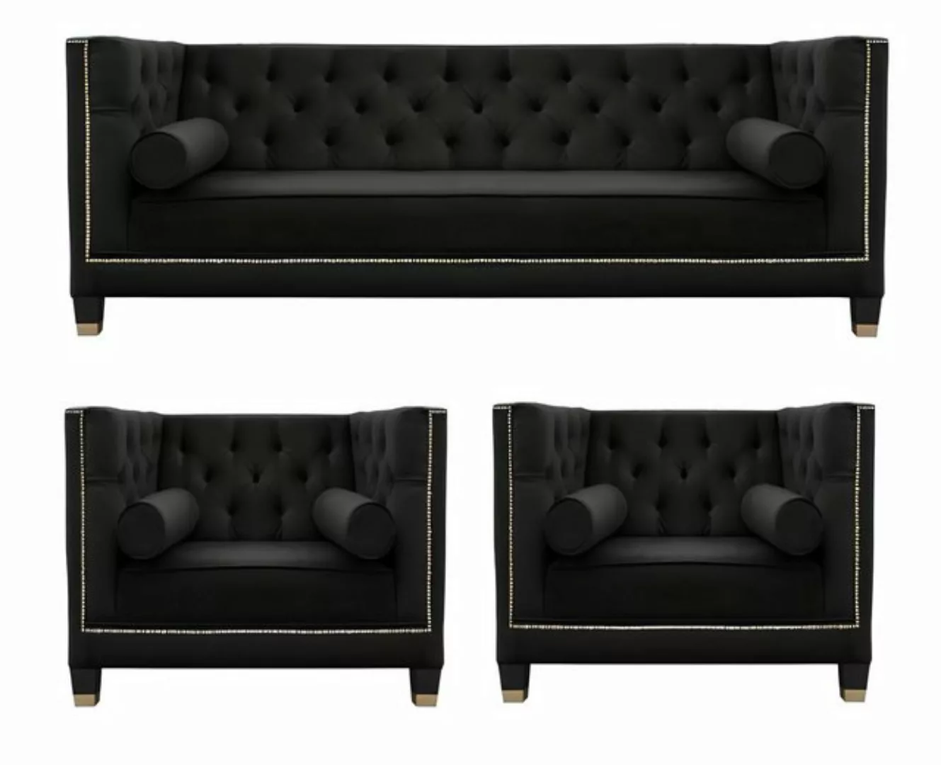 Xlmoebel Sofa Schwarzes Wohnzimmer-Sofaset Chesterfield-Sessel Schwarzer, H günstig online kaufen