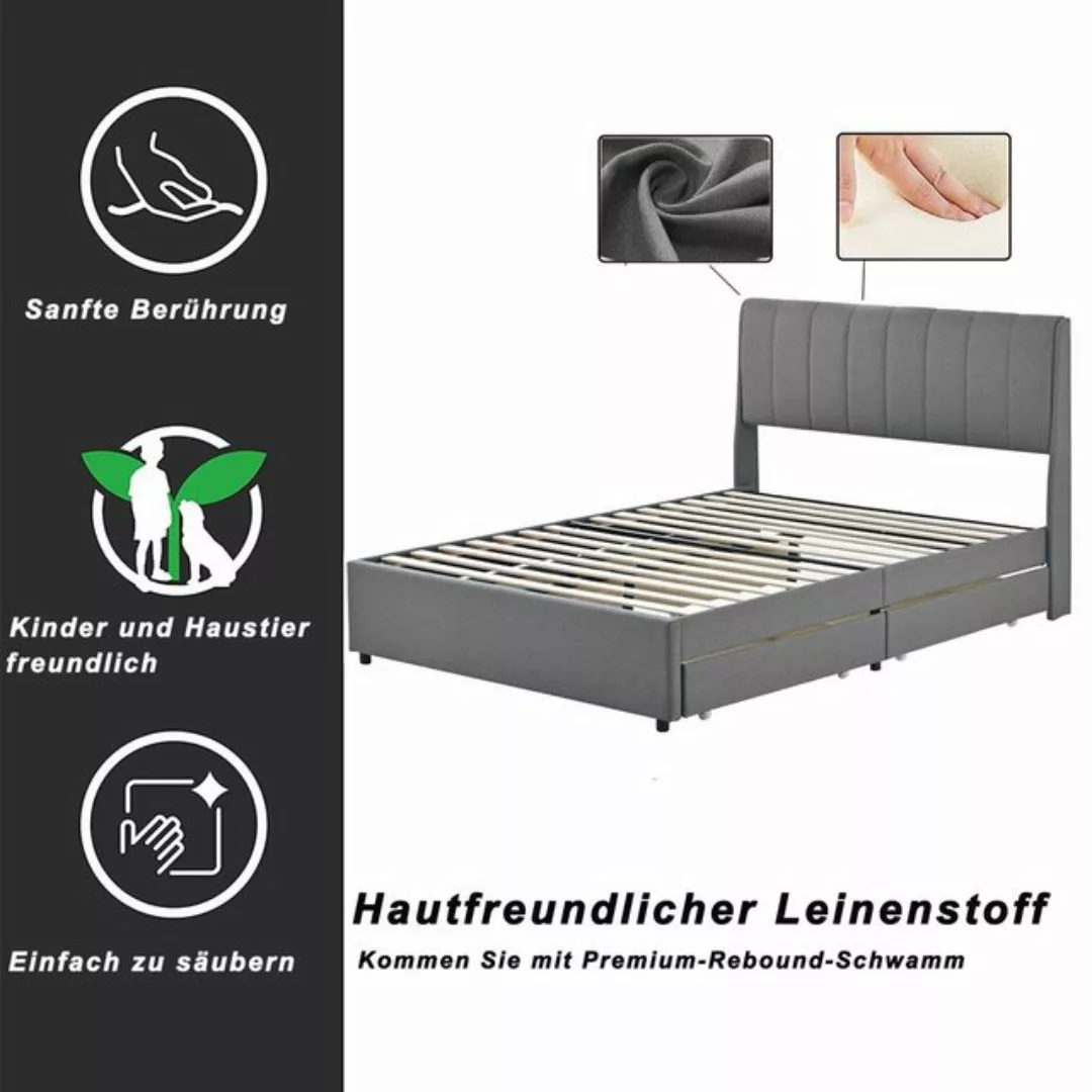 WISHDOR Polsterbett Doppelbett mit Schubladen und Rückenlehne (140 x 200 cm günstig online kaufen