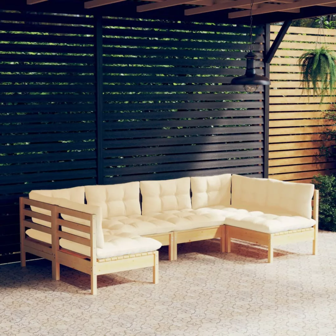 6-tlg. Garten-lounge-set Mit Creme Kissen Massivholz Kiefer günstig online kaufen