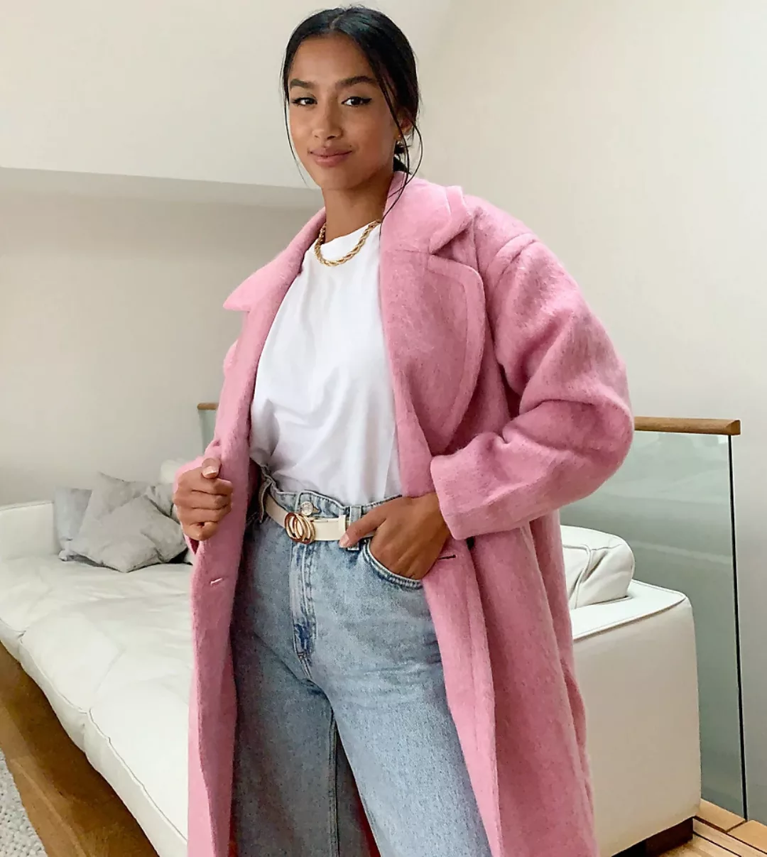 ASOS DESIGN Petite – Oversize-Mantel in Rosa günstig online kaufen
