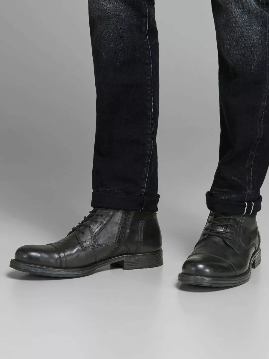 Jack & Jones – Hohe Schnürstiefel aus schwarzem Leder günstig online kaufen