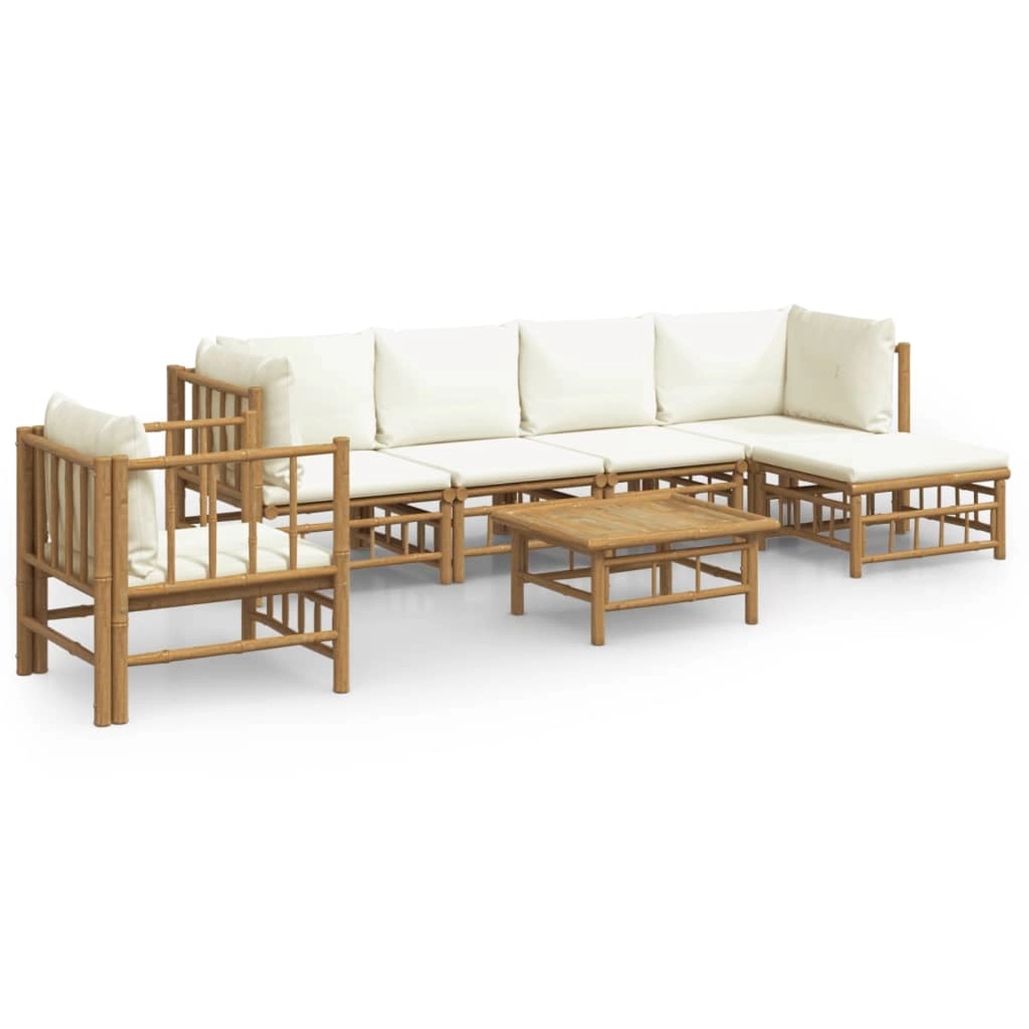 Vidaxl 7-tlg. Garten-lounge-set Mit Cremeweißen Kissen Bambus günstig online kaufen