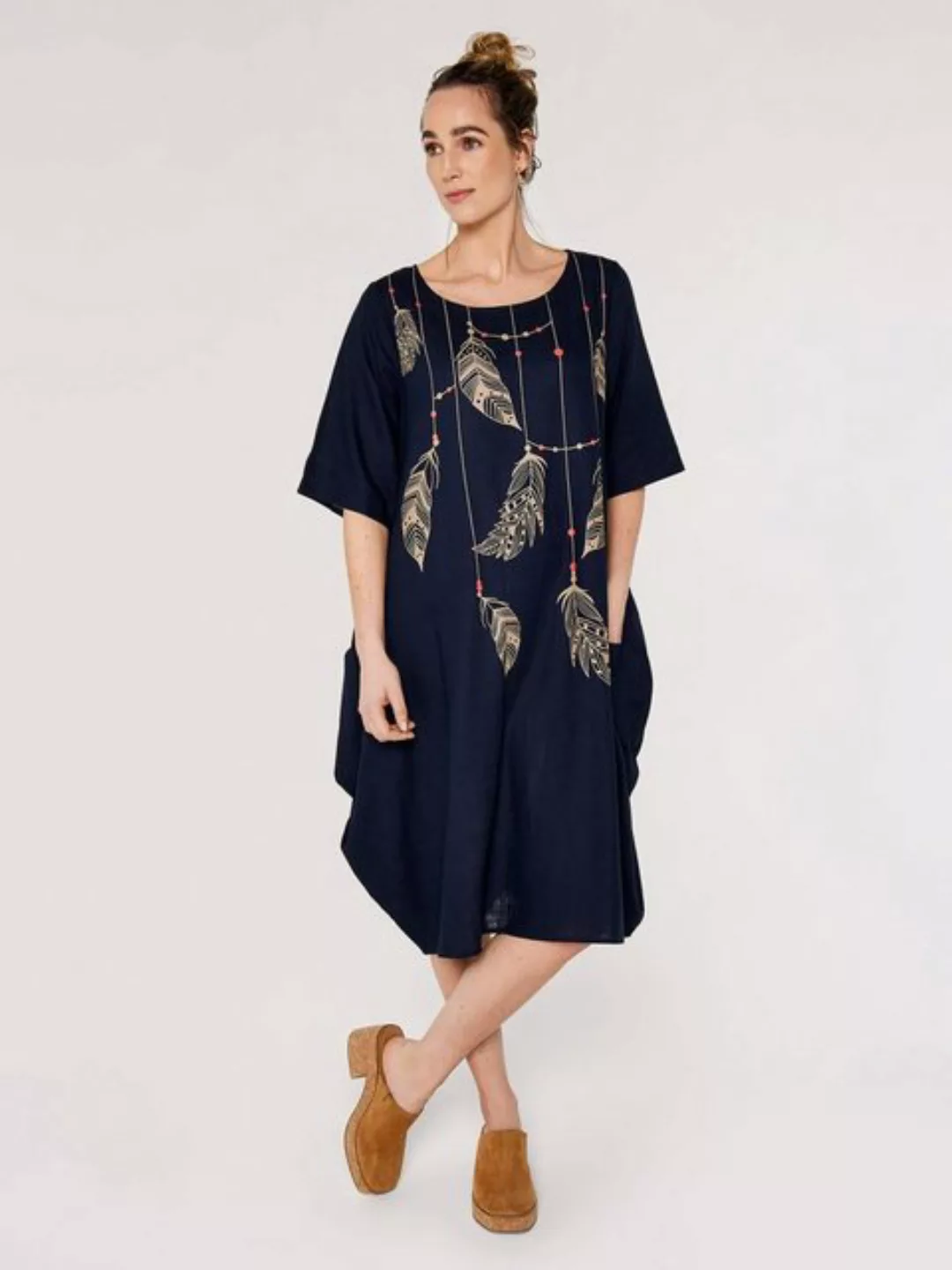 Apricot Druckkleid Feather Necklace Print Cocoon Dress, (1-tlg) mit Seitent günstig online kaufen