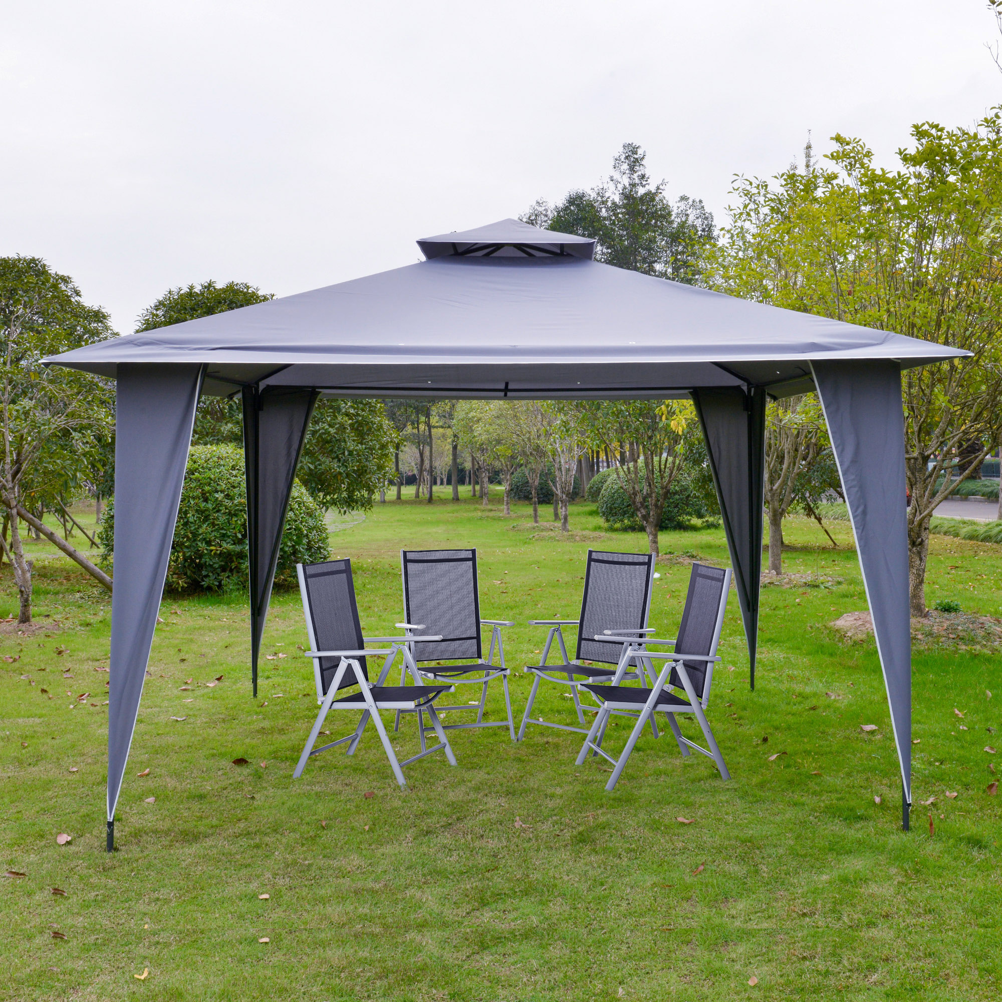 Outsunny Pavillon Partyzelt Doppeldach 3,45x3,45m Metall Polyester grau, wa günstig online kaufen