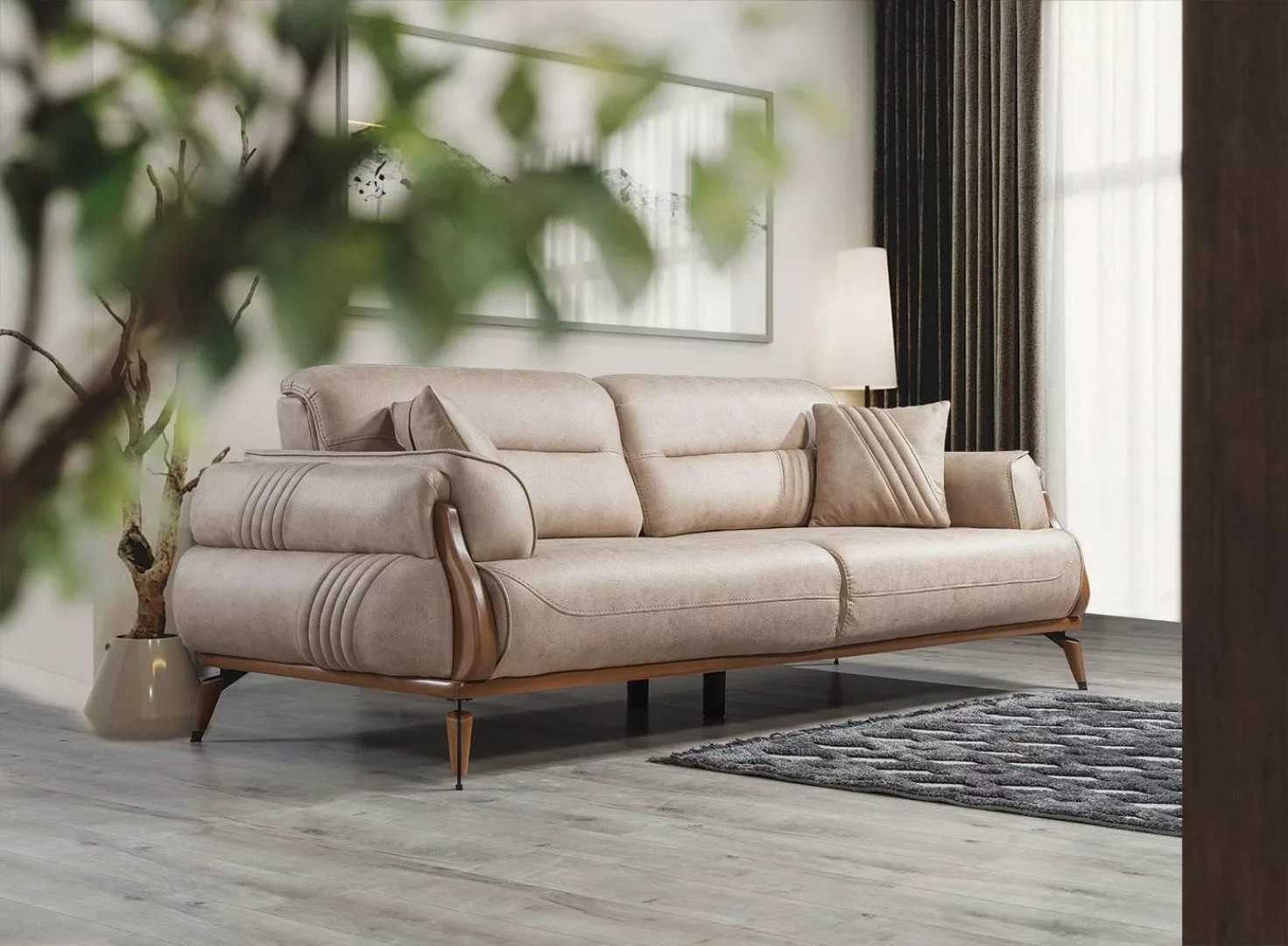 Xlmoebel Sofa Neues Designer-Sofa in Beige aus luxuriösem Leder für drei Pe günstig online kaufen