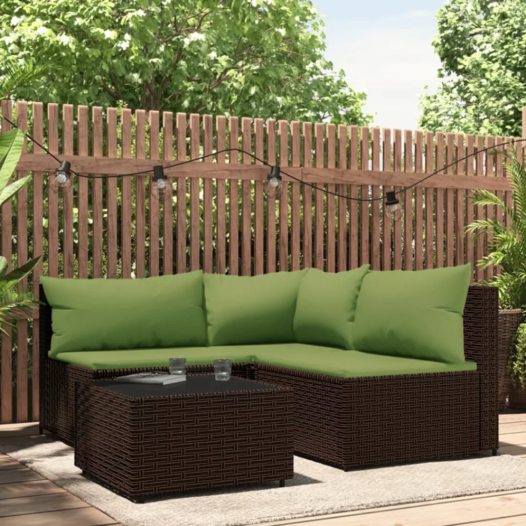Vidaxl 4-tlg. Garten-lounge-set Mit Kissen Braun Poly Rattan günstig online kaufen
