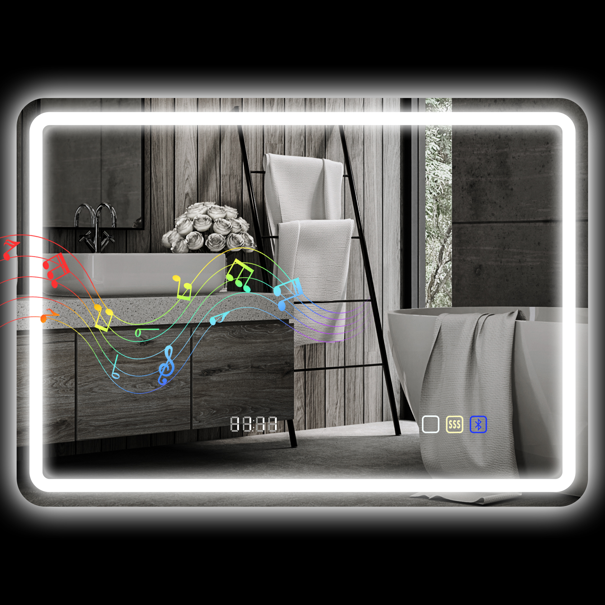 HOMCOM Badezimmerspiegel mit LED-Licht 70x50 cm Wandspiegel mit Bluetooth 3 günstig online kaufen