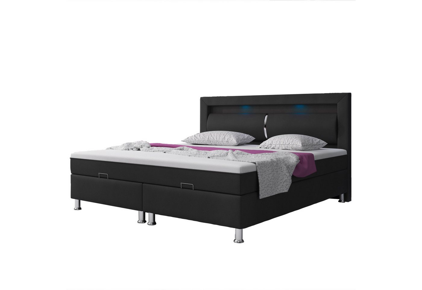 inter Boxspringbett Milano 180x200cm Bettkasten mit Kopfteil LED-Beleuchtun günstig online kaufen