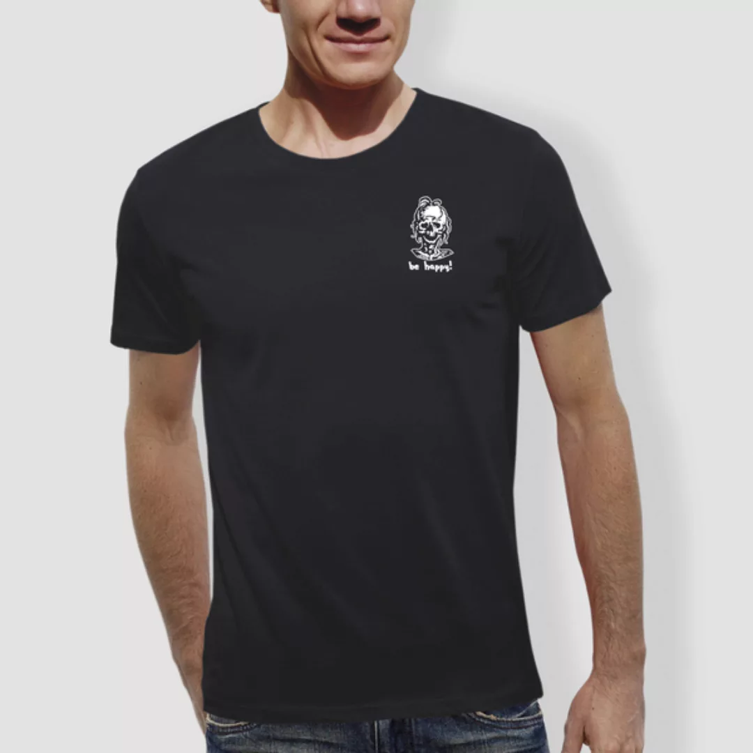 Herren T-shirt, "Be Happy!", Schwarz günstig online kaufen
