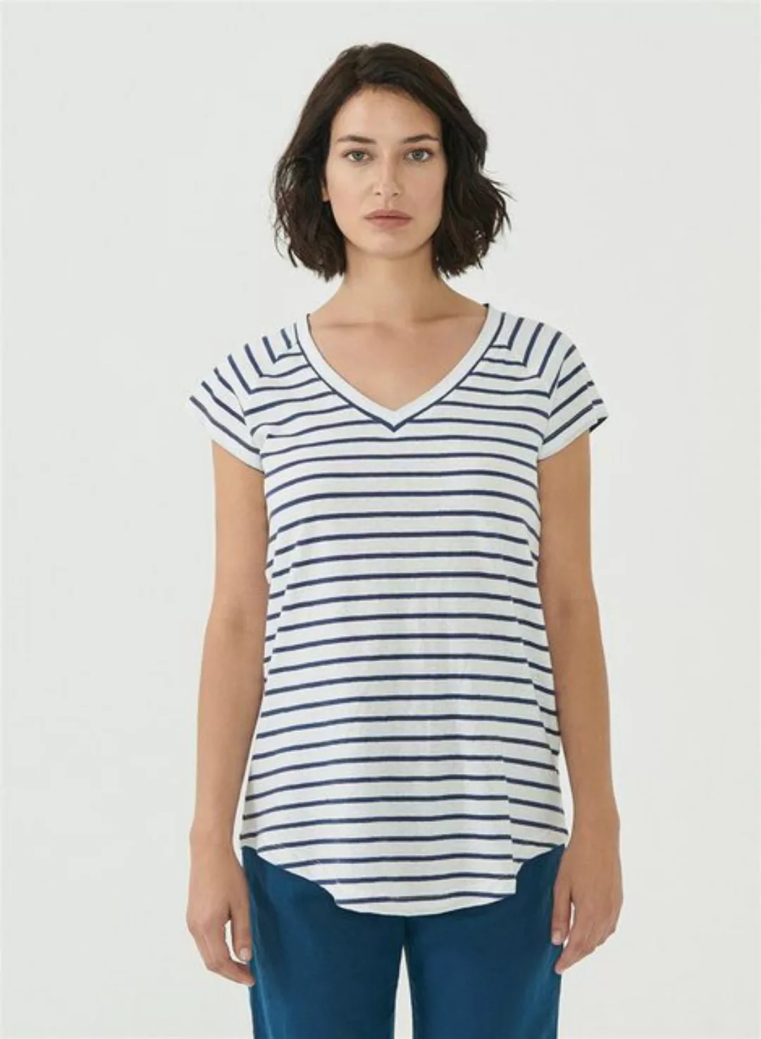 ORGANICATION T-Shirt Women's Striped T-Shirt in Off White/Navy günstig online kaufen