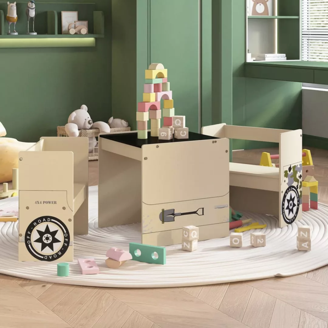 Vidaxl 3-tlg. Kindertisch Und Stuhl Set Geländewagen-design Mdf günstig online kaufen