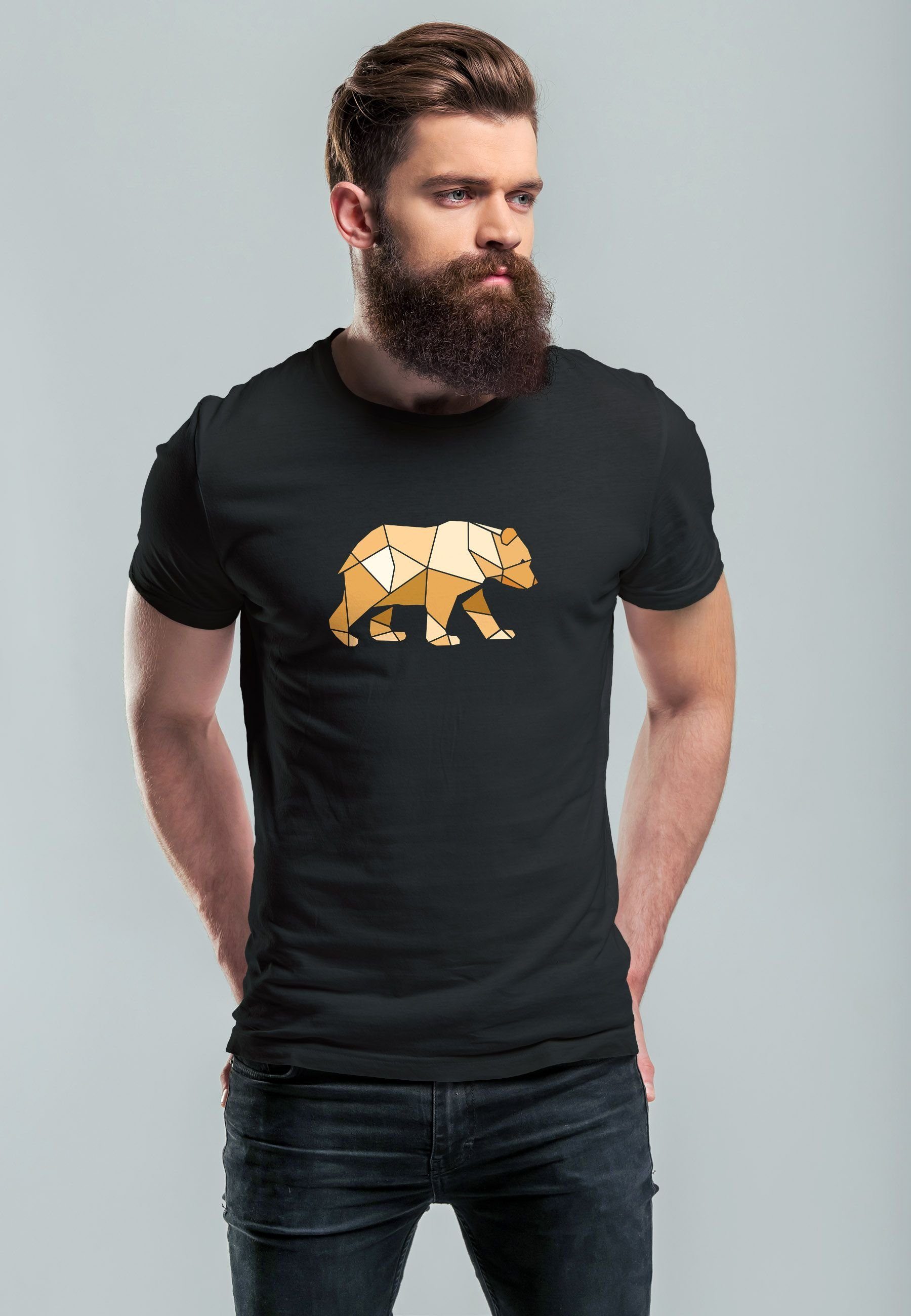 Neverless Print-Shirt Herren T-Shirt Bär Aufdruck günstig online kaufen