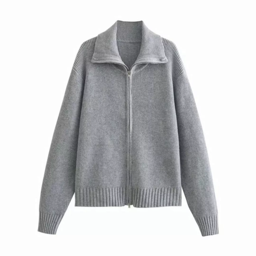 RUZU UG Strickcape Revers Strickjacke Damen Hemdjacke lockere Pulloverjacke günstig online kaufen
