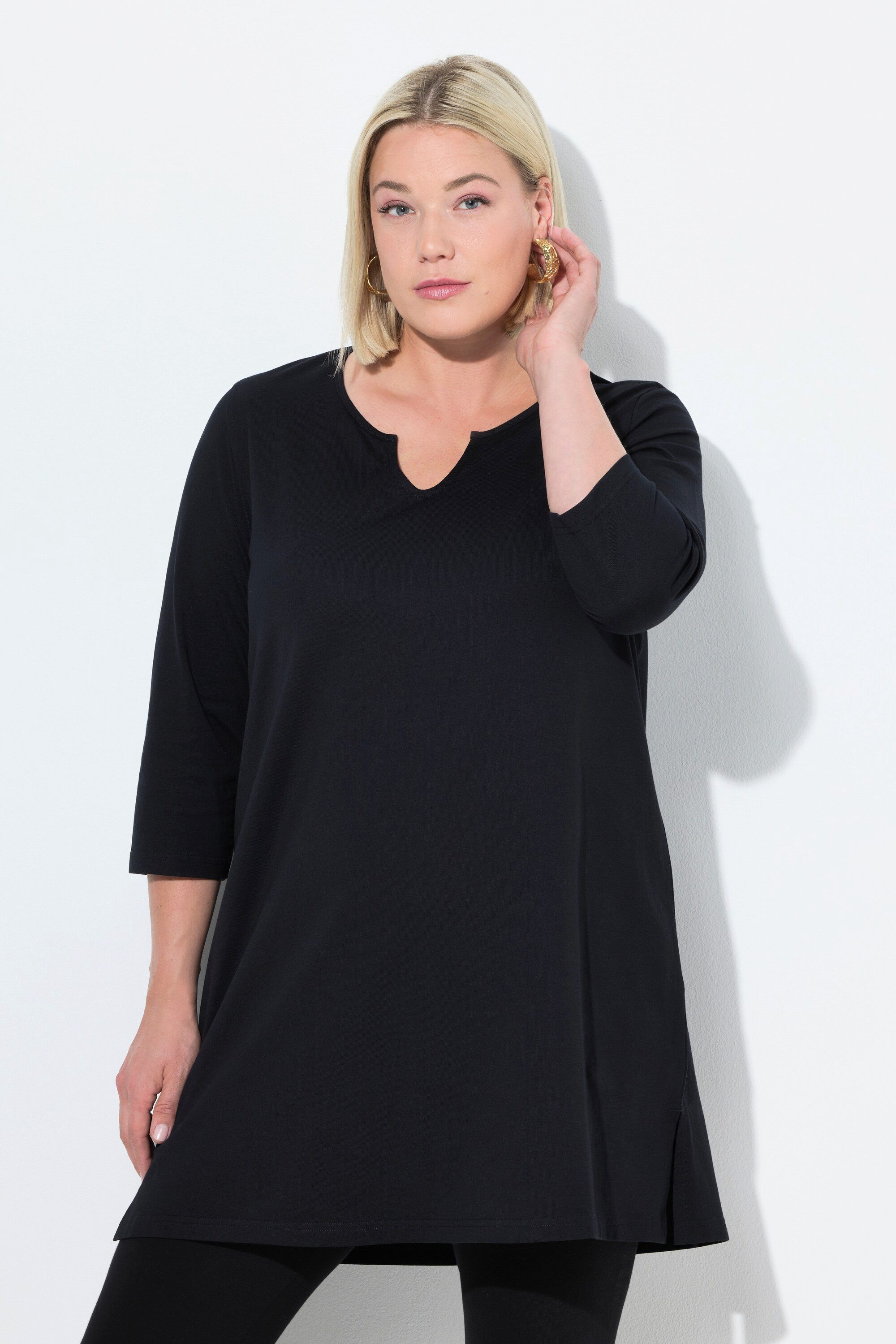 Ulla Popken Longshirt Longshirt A-Linie Tunika-Ausschnitt günstig online kaufen