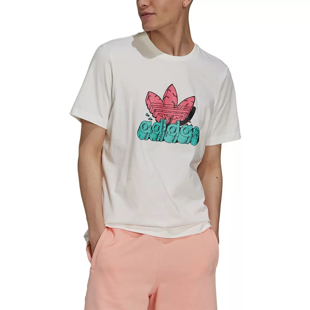 adidas Originals – T-Shirt mit Dreiblatt-Grafik in Weiß günstig online kaufen