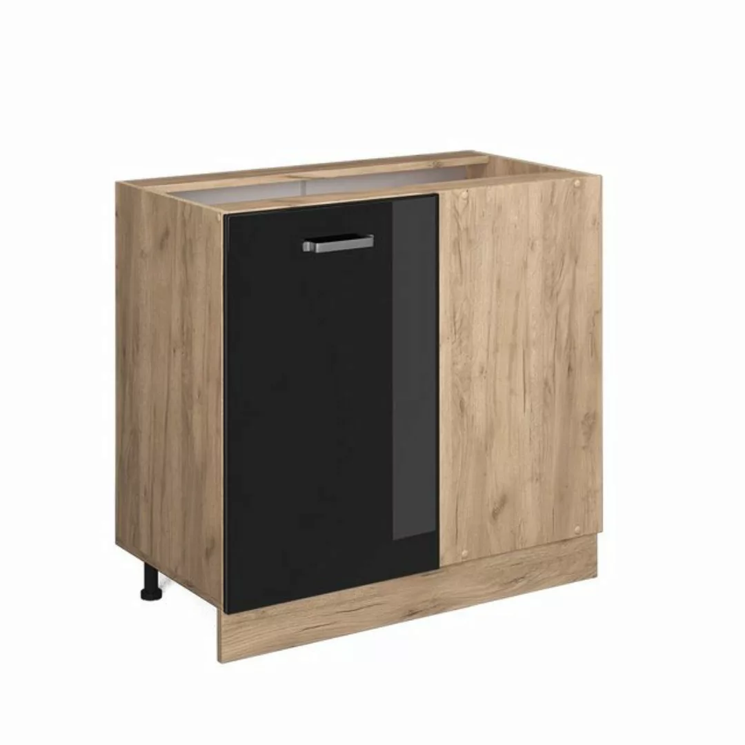 Livinity® Eckunterschrank R-Line, Schwarz Hochglanz/Goldkraft Eiche, 86 cm, günstig online kaufen