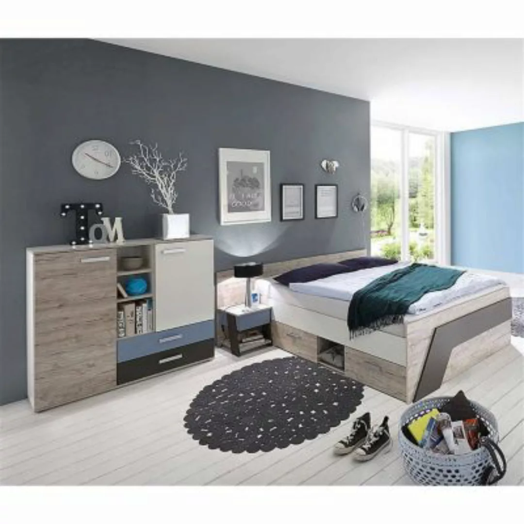 Lomadox Jugendzimmer Set mit Bett 140x200 cm und Kommode 3-teilig LEEDS-10 günstig online kaufen