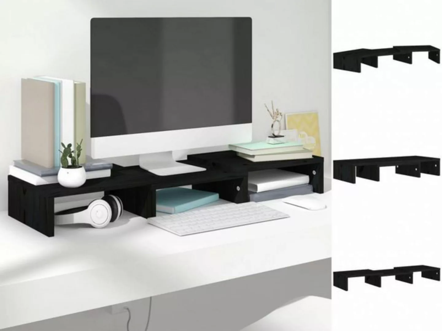 vidaXL TV-Schrank Monitorständer Schwarz 60x24x10,5 cm Massivholz Kiefer (1 günstig online kaufen