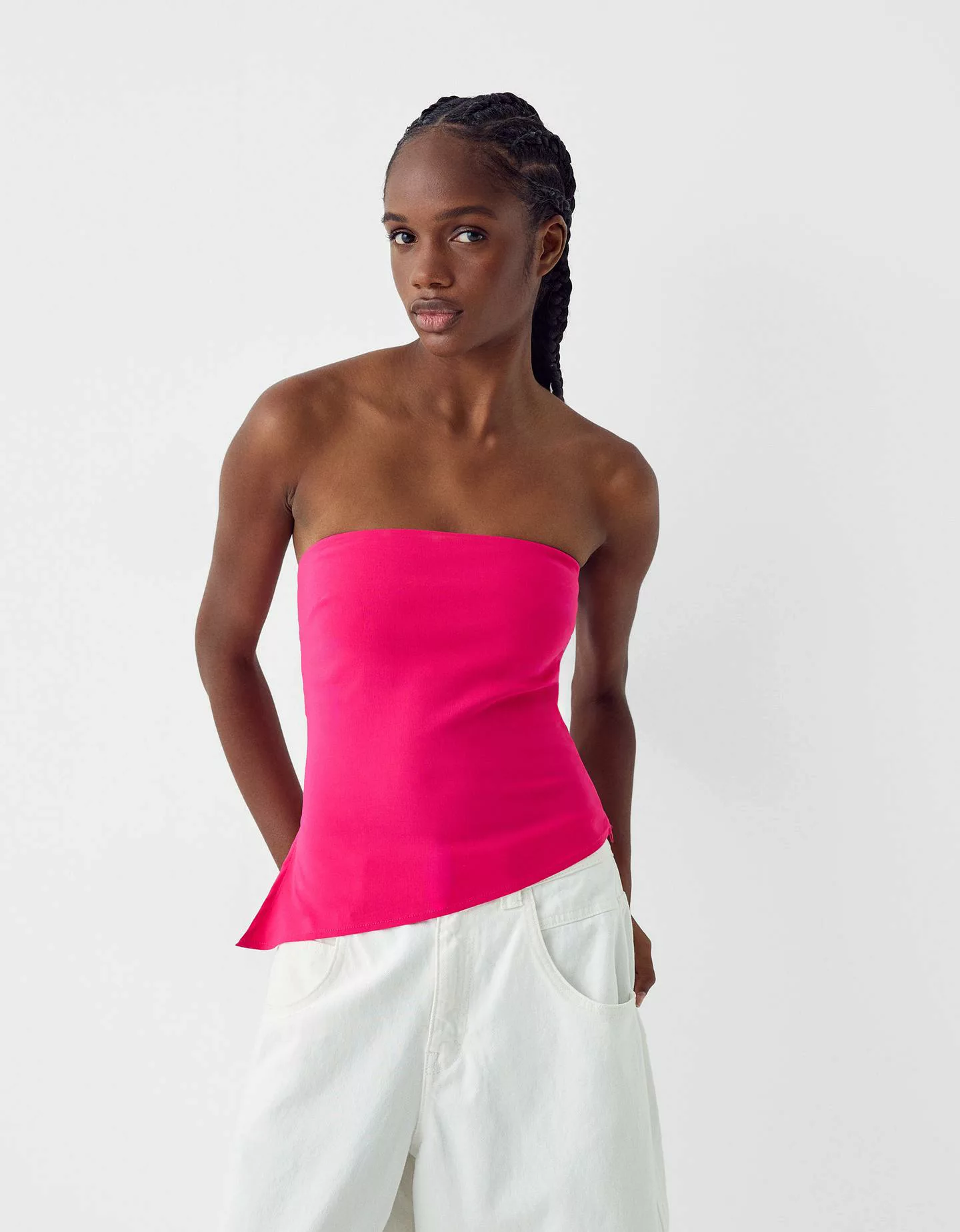 Bershka Asymmetrisches Bandeau-Top Damen L Fuchsia günstig online kaufen