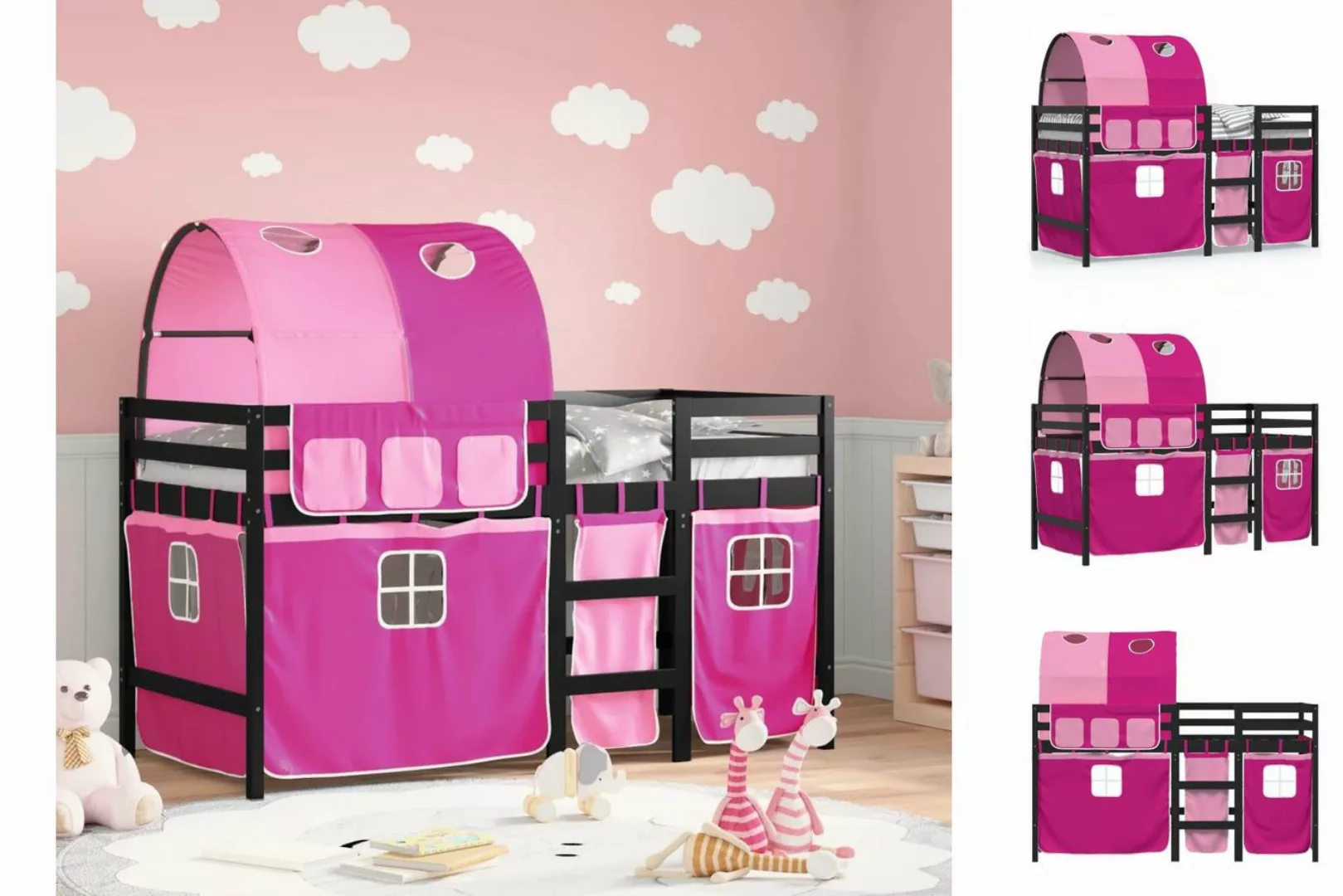 vidaXL Kinderbett Kinderhochbett mit Tunnel Rosa 90x190 cm Massivholz Kiefe günstig online kaufen