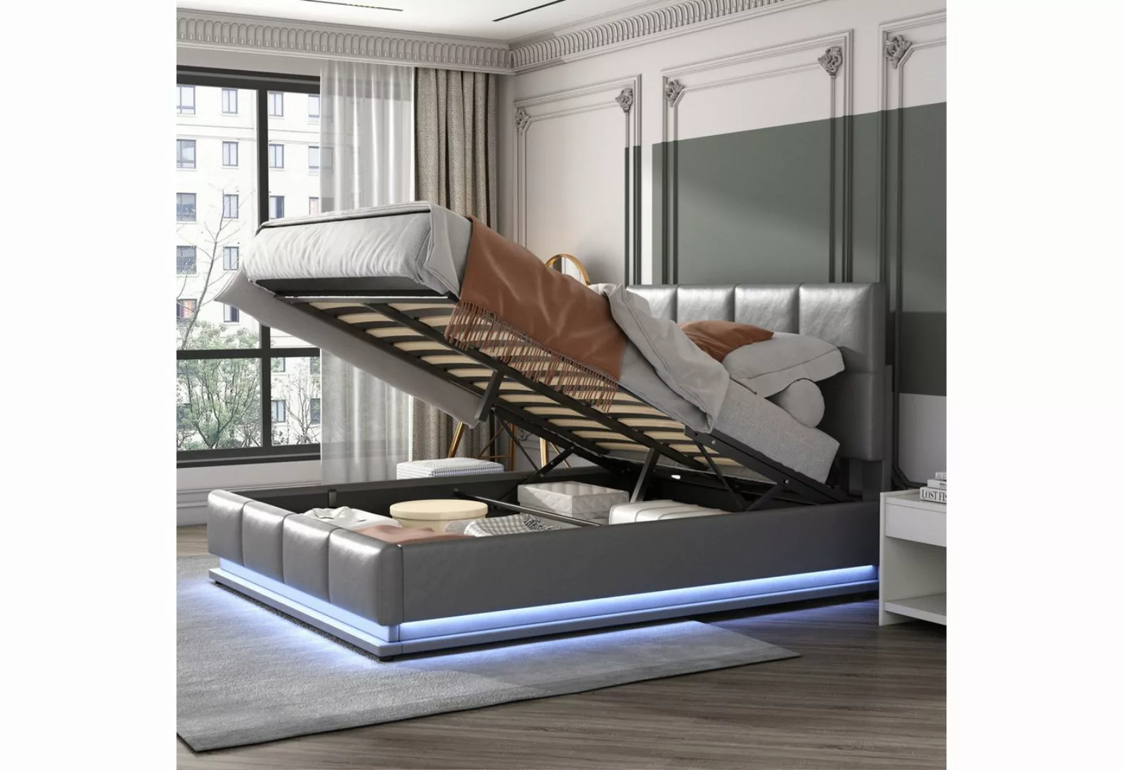 NMonet Polsterbett Doppelbett Stauraumbett (LED-Beleuchtung) (Verstellbares günstig online kaufen