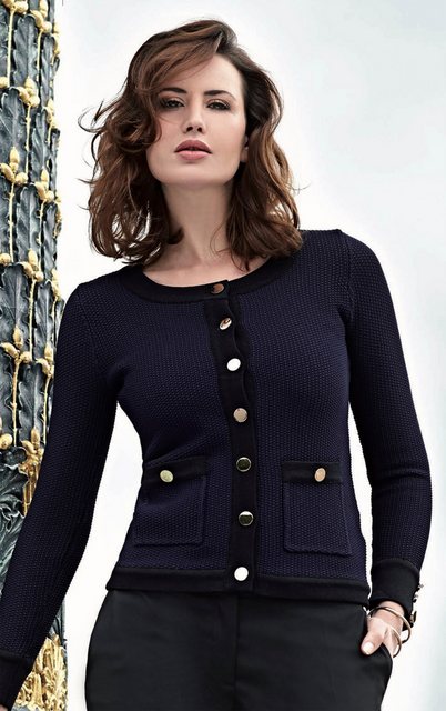 Passioni Cardigan aus marineblauem und schwarzem Strukturstrick mit schwarz günstig online kaufen