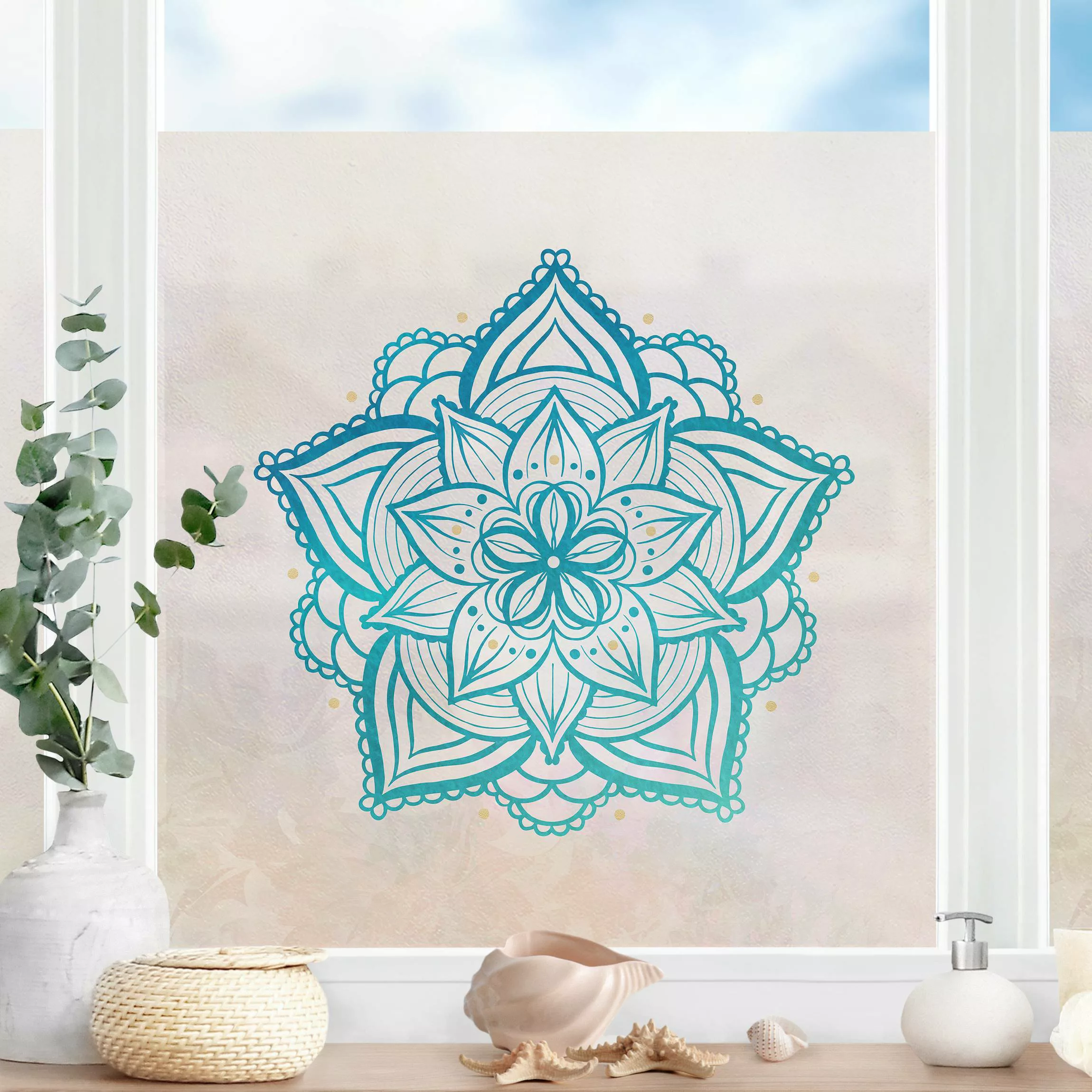 Fensterfolie Mandala Illustration gold blau günstig online kaufen