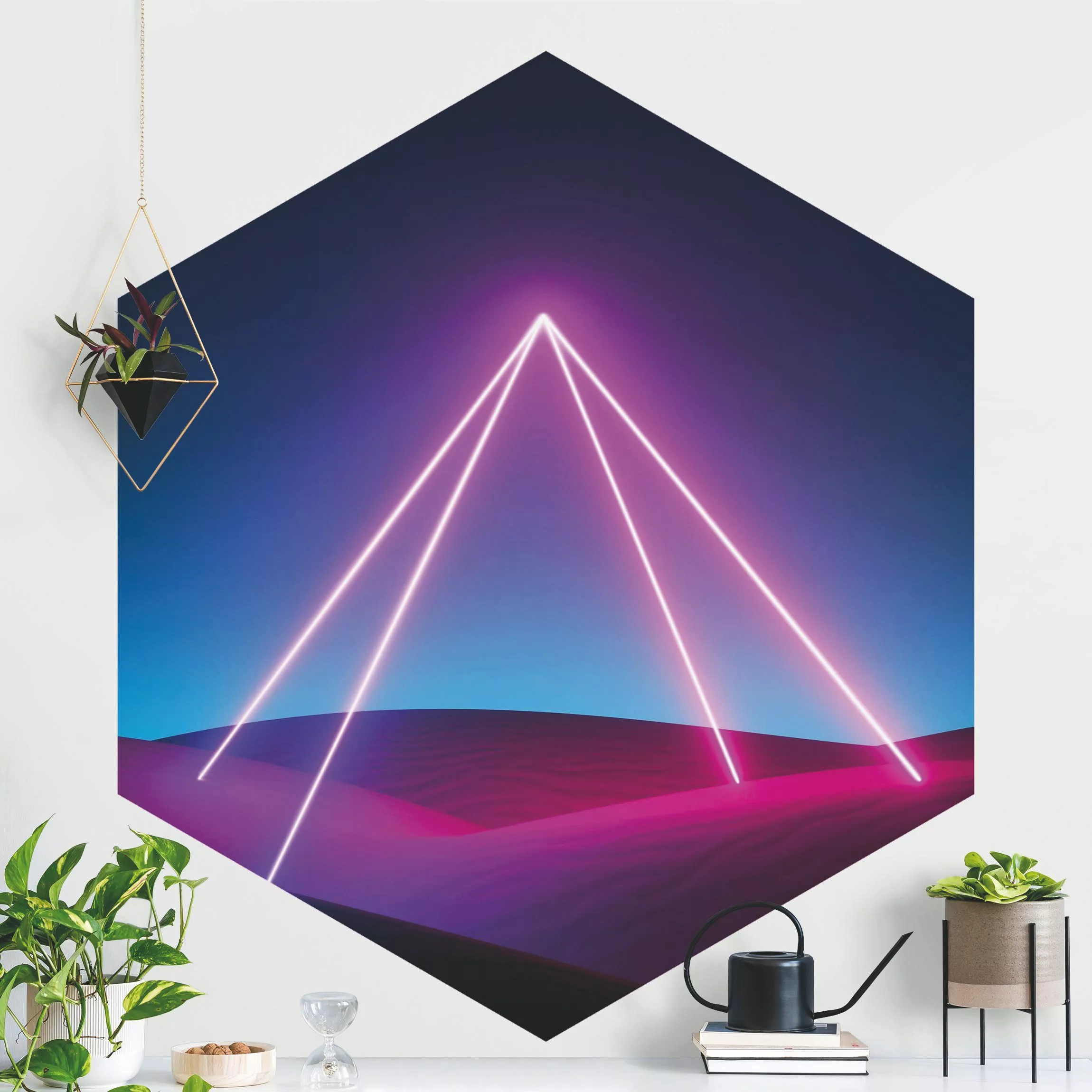 Hexagon Mustertapete selbstklebend Neonlichtpyramide günstig online kaufen