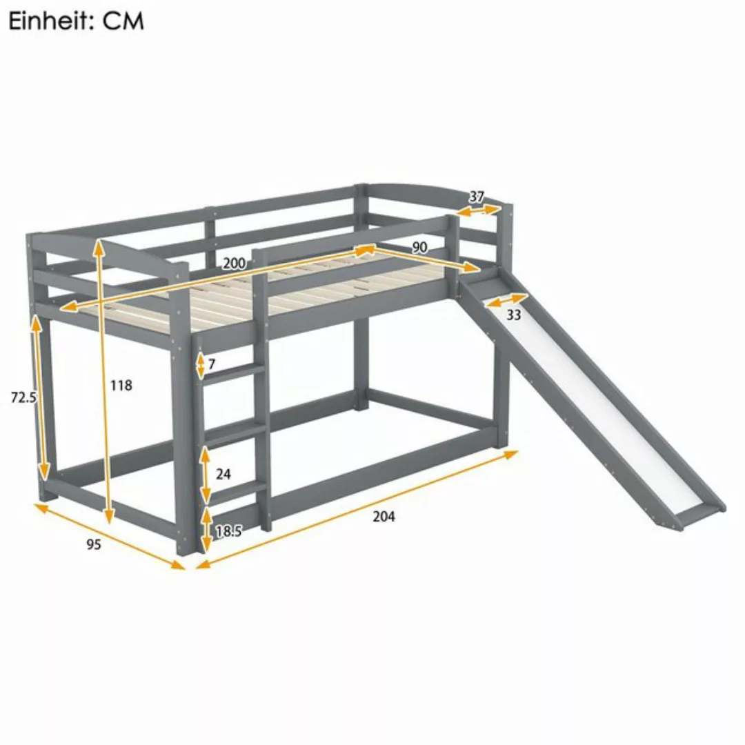 OKWISH Etagenbett Kinderbett Kinder und Jugendliche (90x200cm, Grau (ETA 7. günstig online kaufen