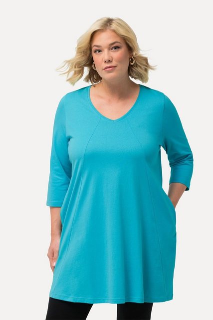 Ulla Popken Longshirt Longshirt Ziernähte A-Linie V-Ausschnitt 3/4-Arm günstig online kaufen