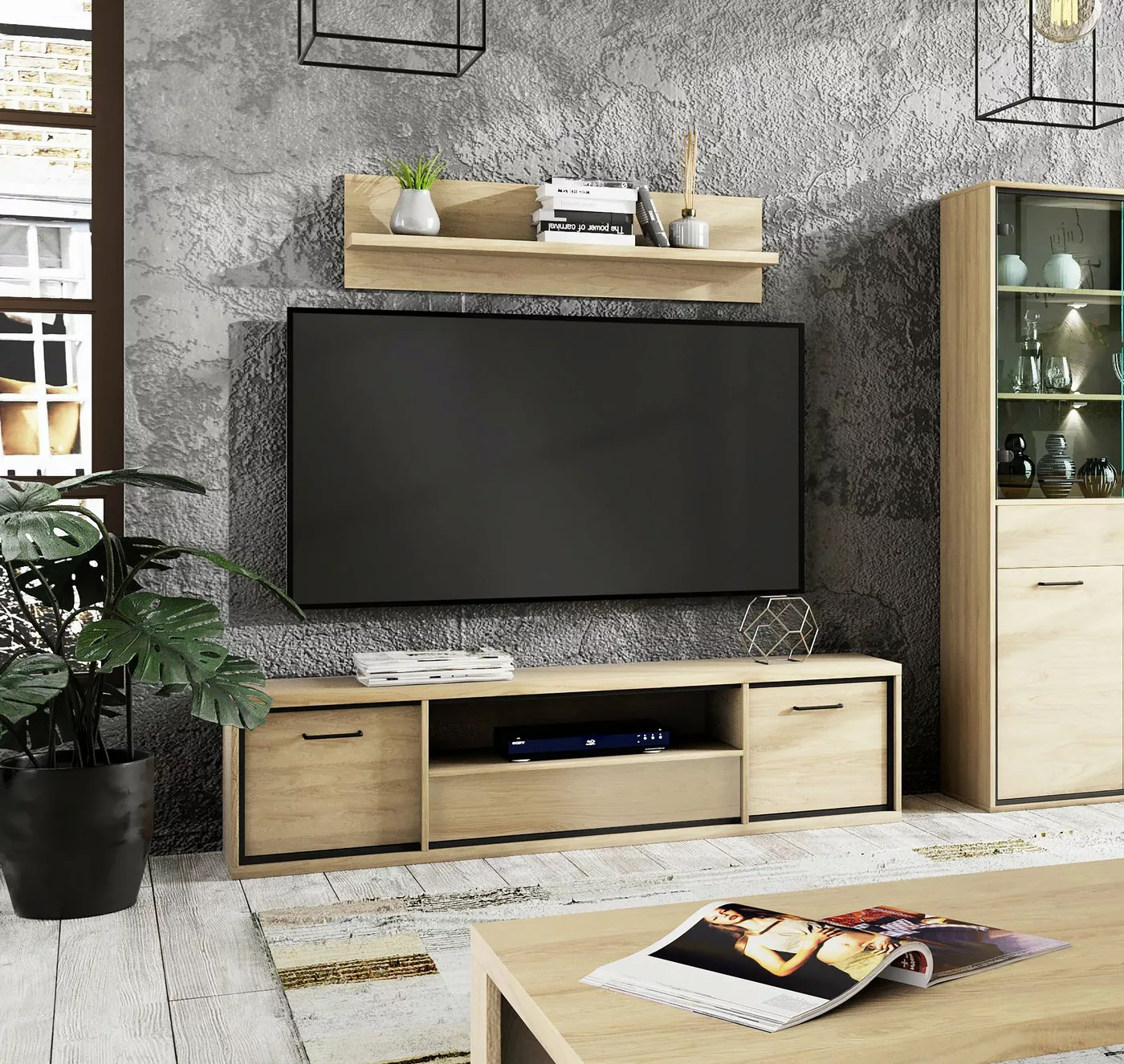 Furnix TV-Schrank MEDIOLANE M-13 RTV-Board Lowboard mit 2 Türen Natural Hic günstig online kaufen