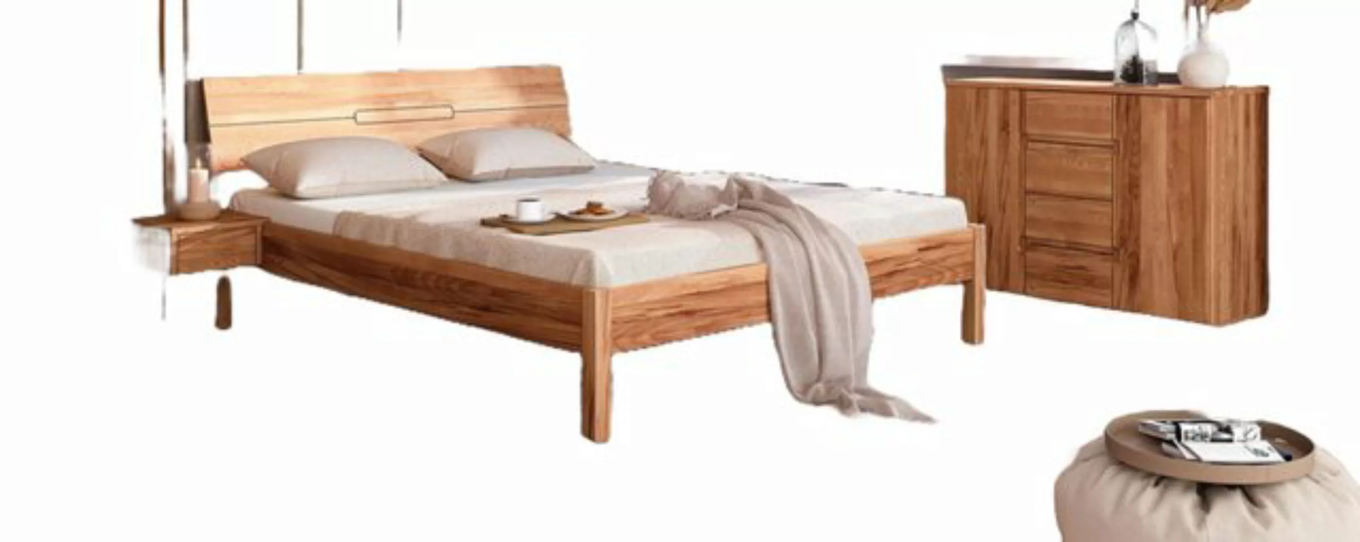 Natur24 Einzelbett Bett Bento 4 Kernbuche massiv 90x200 mit Holzkopfteil un günstig online kaufen