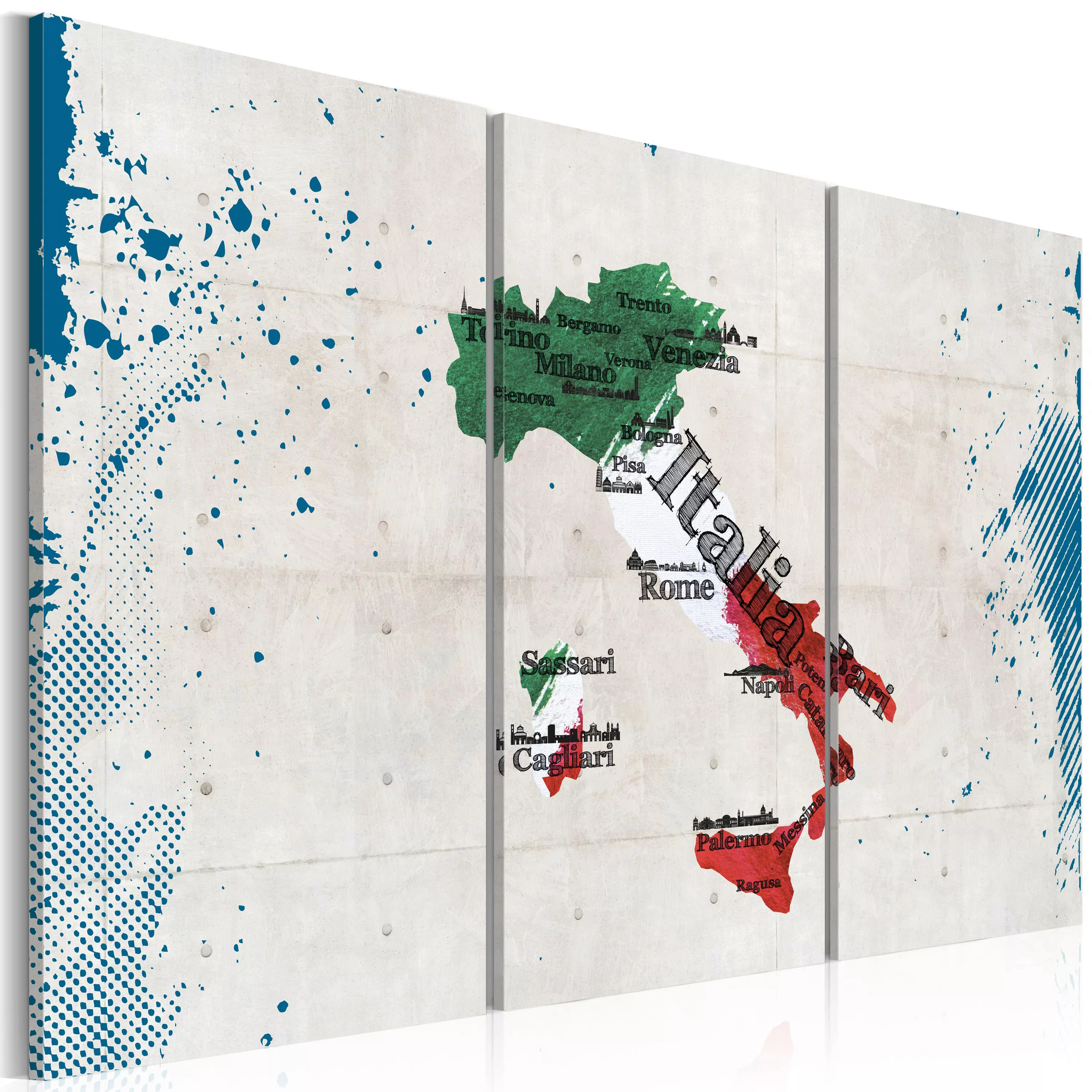 Wandbild - Landkarte von Italien - Triptychon günstig online kaufen