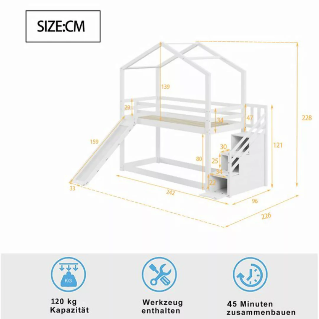 RIYO Etagenbett Kinderbett 90cm*200cm Hausbett Doppelbett mit Rutsche und L günstig online kaufen