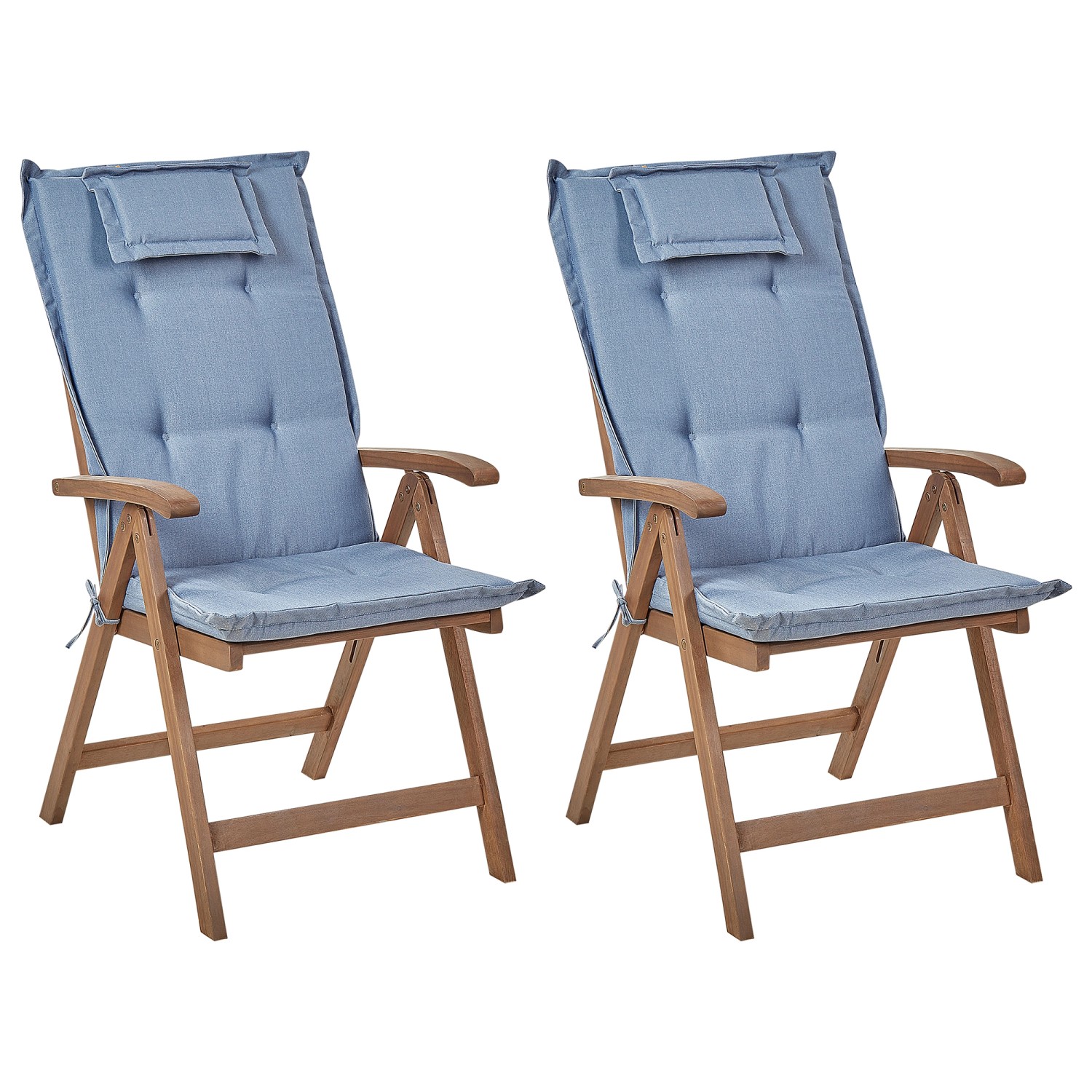 Beliani Gartenstuhl Dunkler Holzfarbton Blau 69x54x105 günstig online kaufen