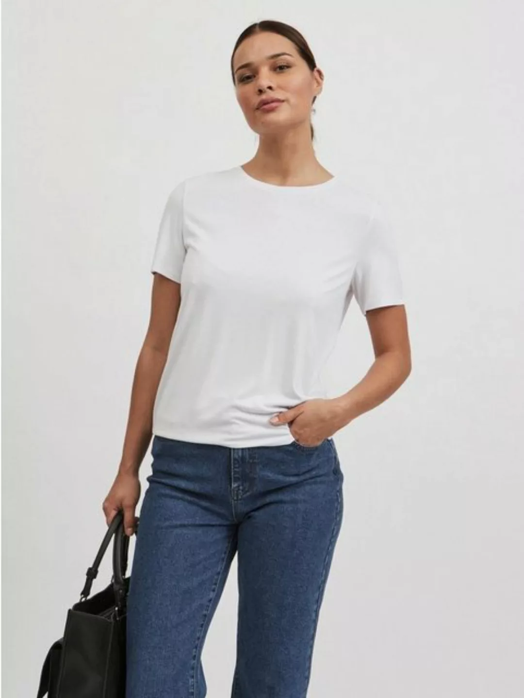 Vila T-Shirt Basic T-Shirt Kurzarm Rundhals Top Oberteil VIMODALA 4870 in W günstig online kaufen