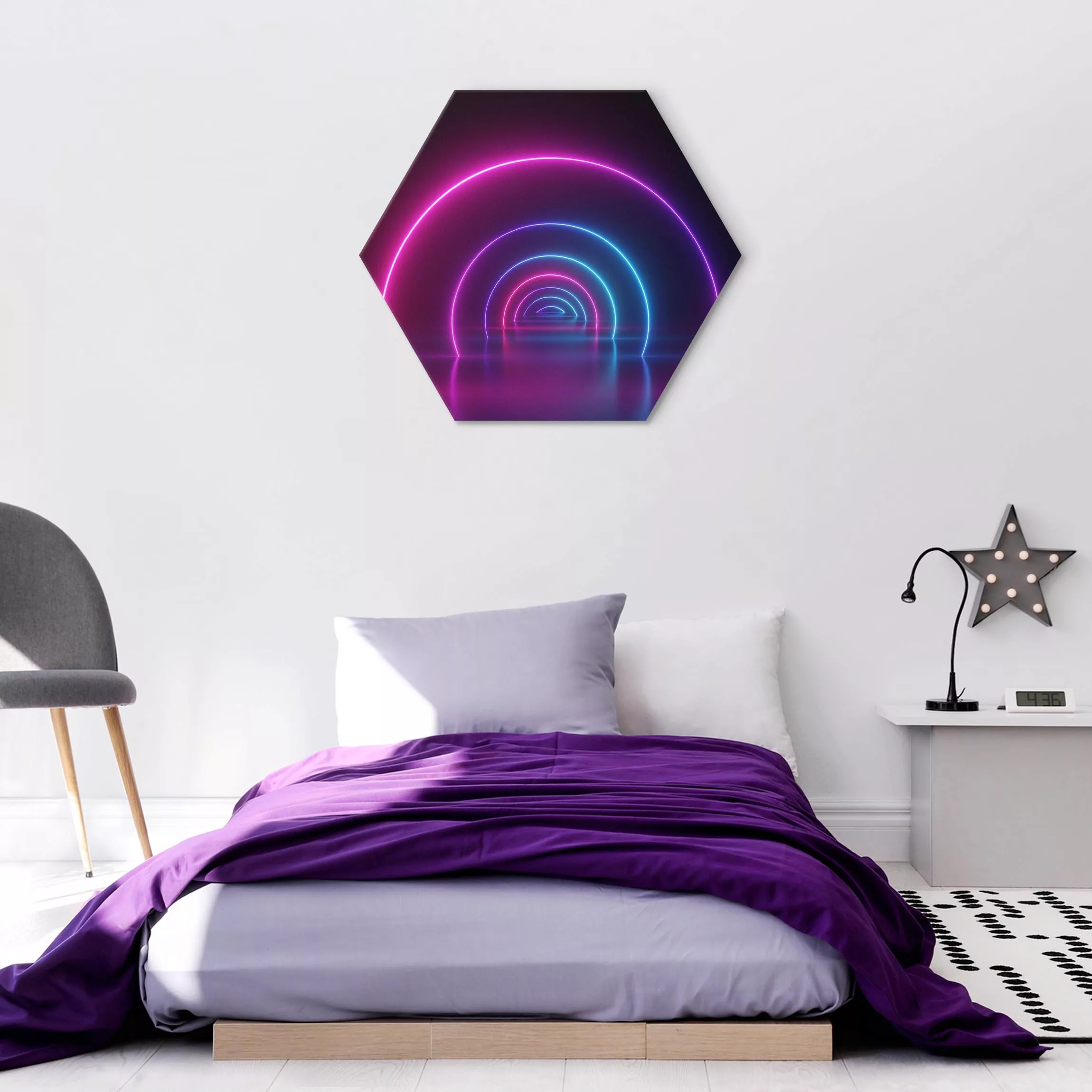 Hexagon-Alu-Dibond Bild Dreidimensionale Neonbögen günstig online kaufen