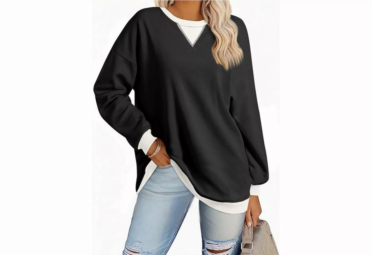 Zoclack Longsweatshirt Damen Farbblockierung Langarm Lässiges Oversized Swe günstig online kaufen