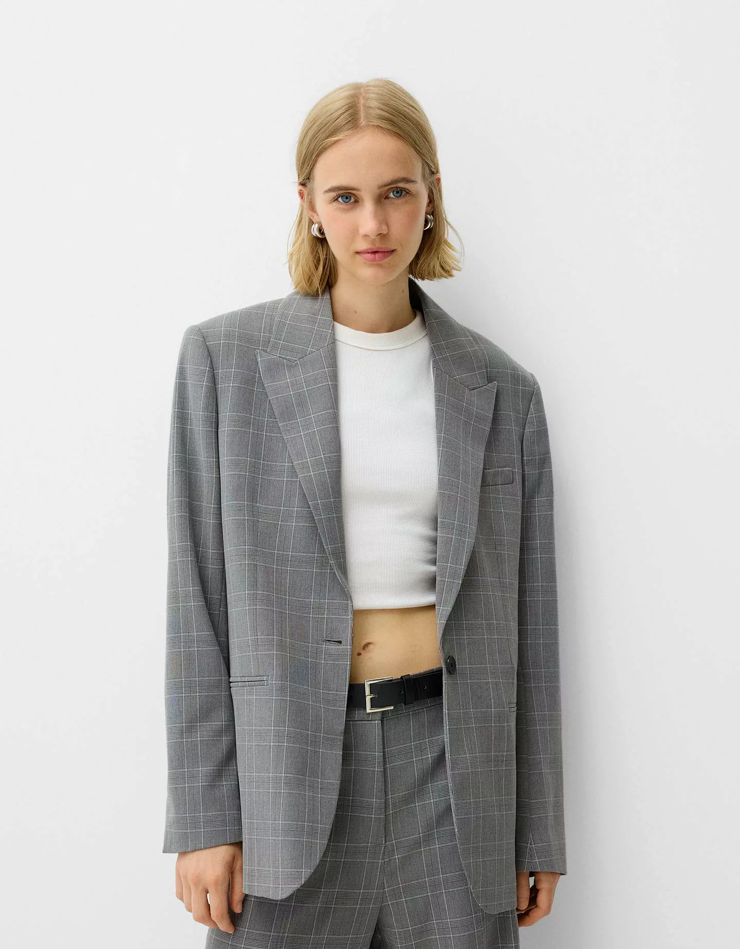 Bershka Karierter Blazer Damen L Grau günstig online kaufen