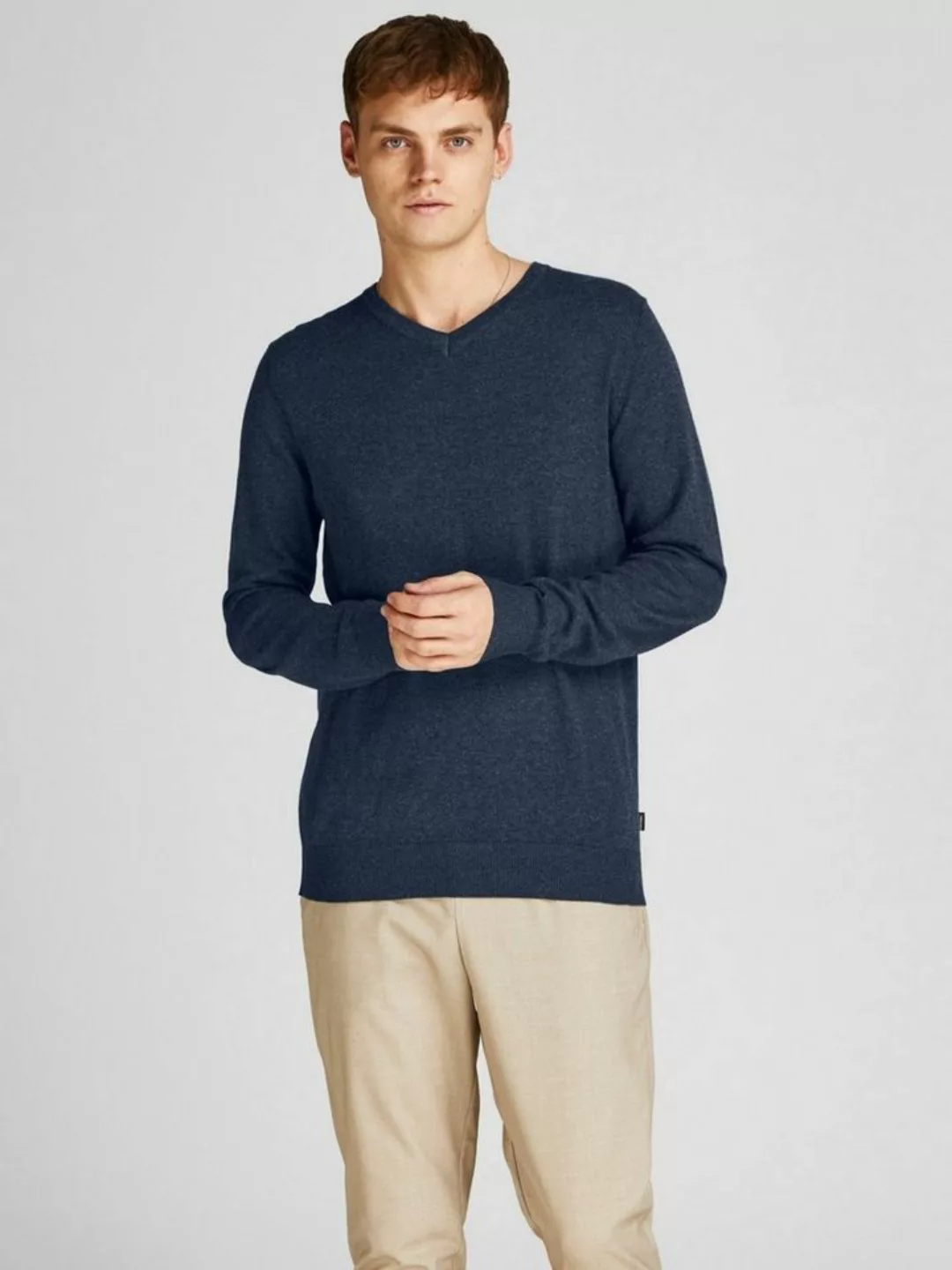 Jack & Jones Longsleeve Dünner Langarm Strickpullover V-Neck Basic Sweater günstig online kaufen