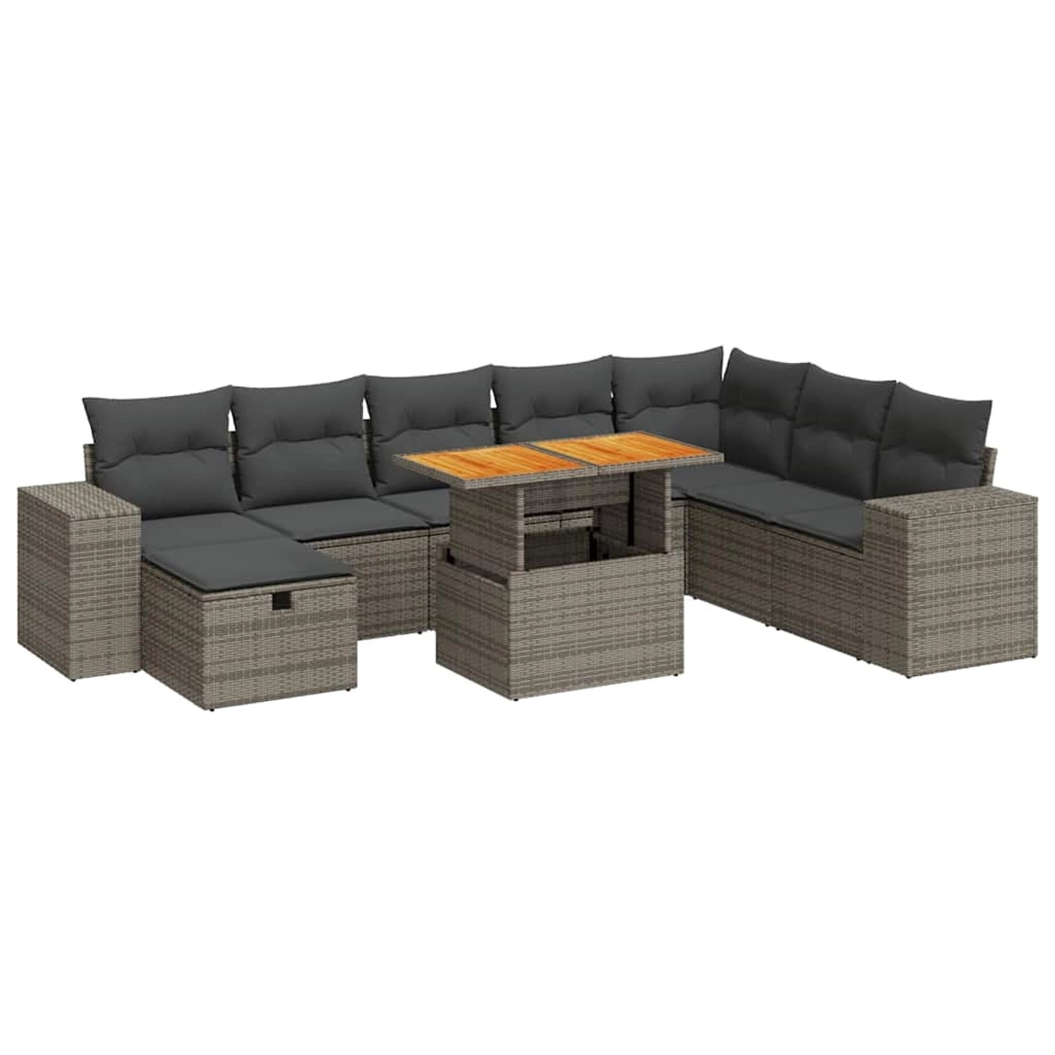 vidaXL 9-Tlg Garten-Sofagarnitur mit Kissen Grau Poly Rattan Akazie 3328103 günstig online kaufen