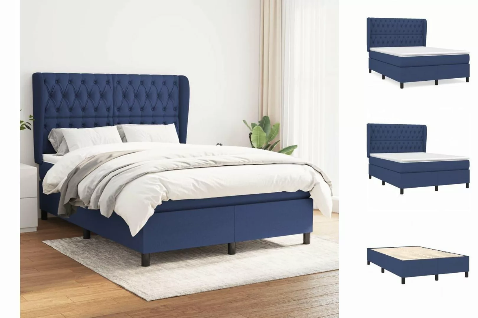 vidaXL Bettgestell Boxspringbett mit Matratze Blau 140x190 cm Stoff Bett Be günstig online kaufen