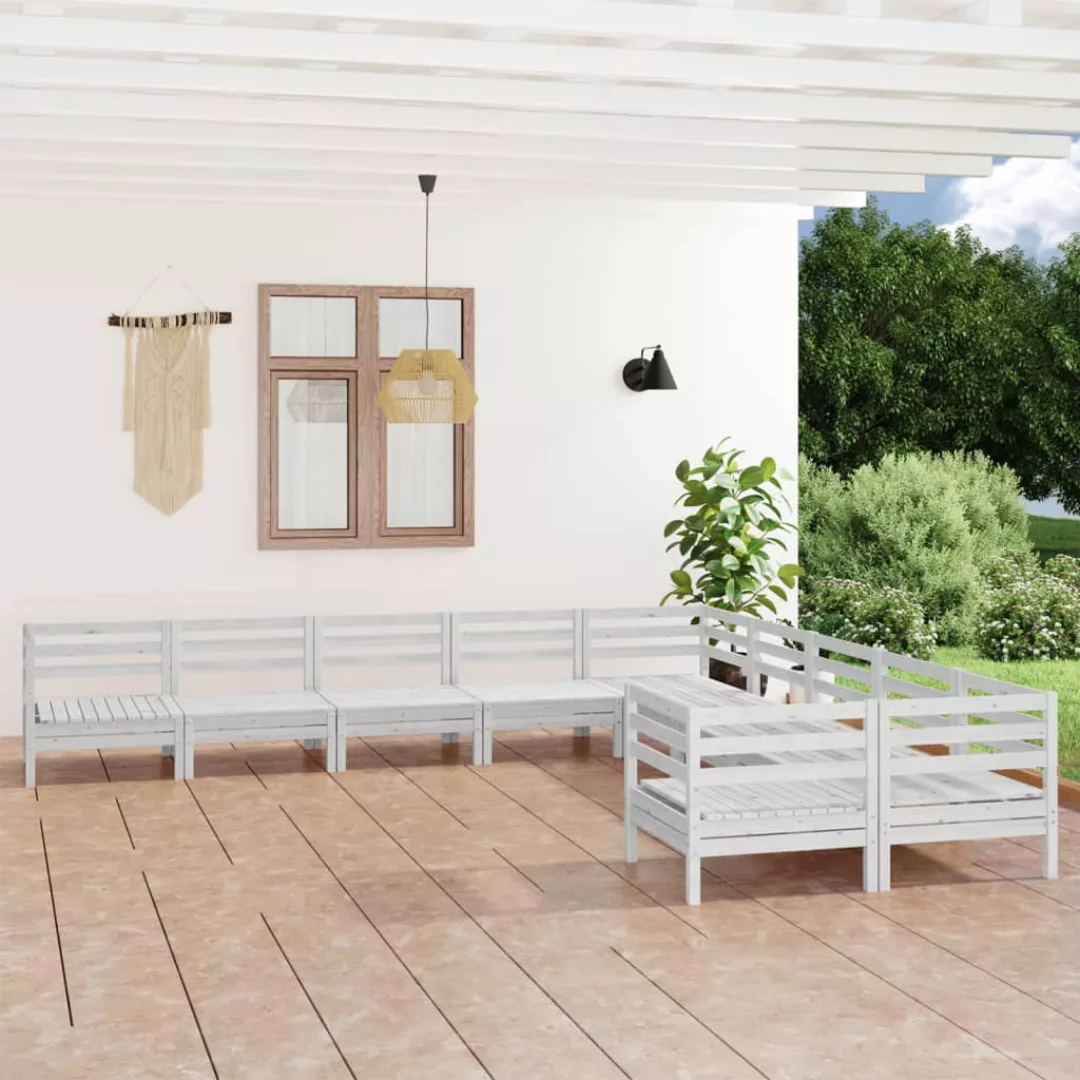 10-tlg. Garten-lounge-set Weiß Massivholz Kiefer günstig online kaufen