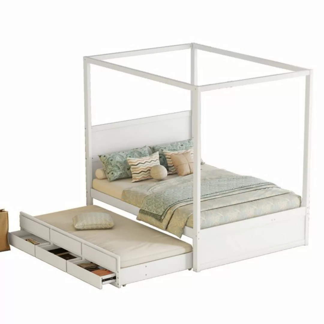 DOPWii Bett 140x200cm Himmelbett mit ausziehbarem Einzelbett,drei Ablagefäc günstig online kaufen