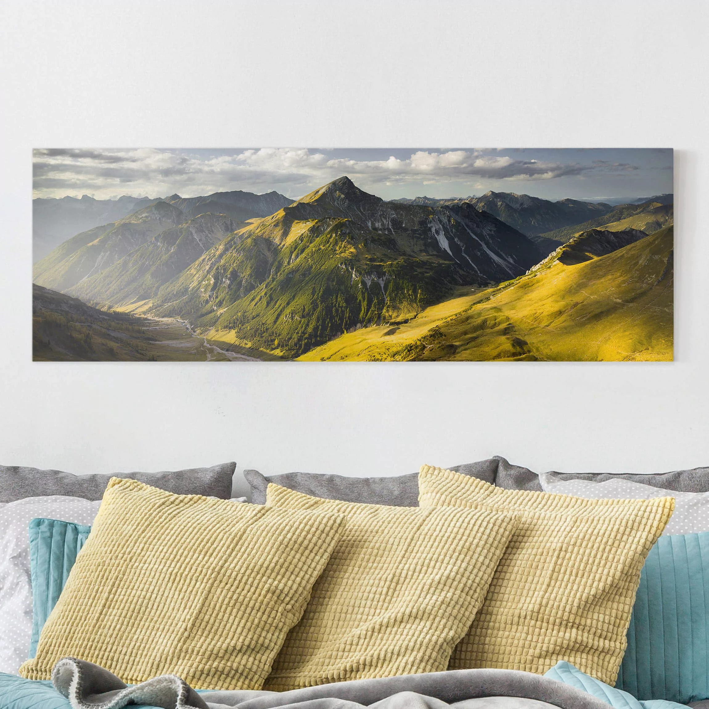 Leinwandbild - Panorama Berge und Tal der Lechtaler Alpen in Tirol günstig online kaufen