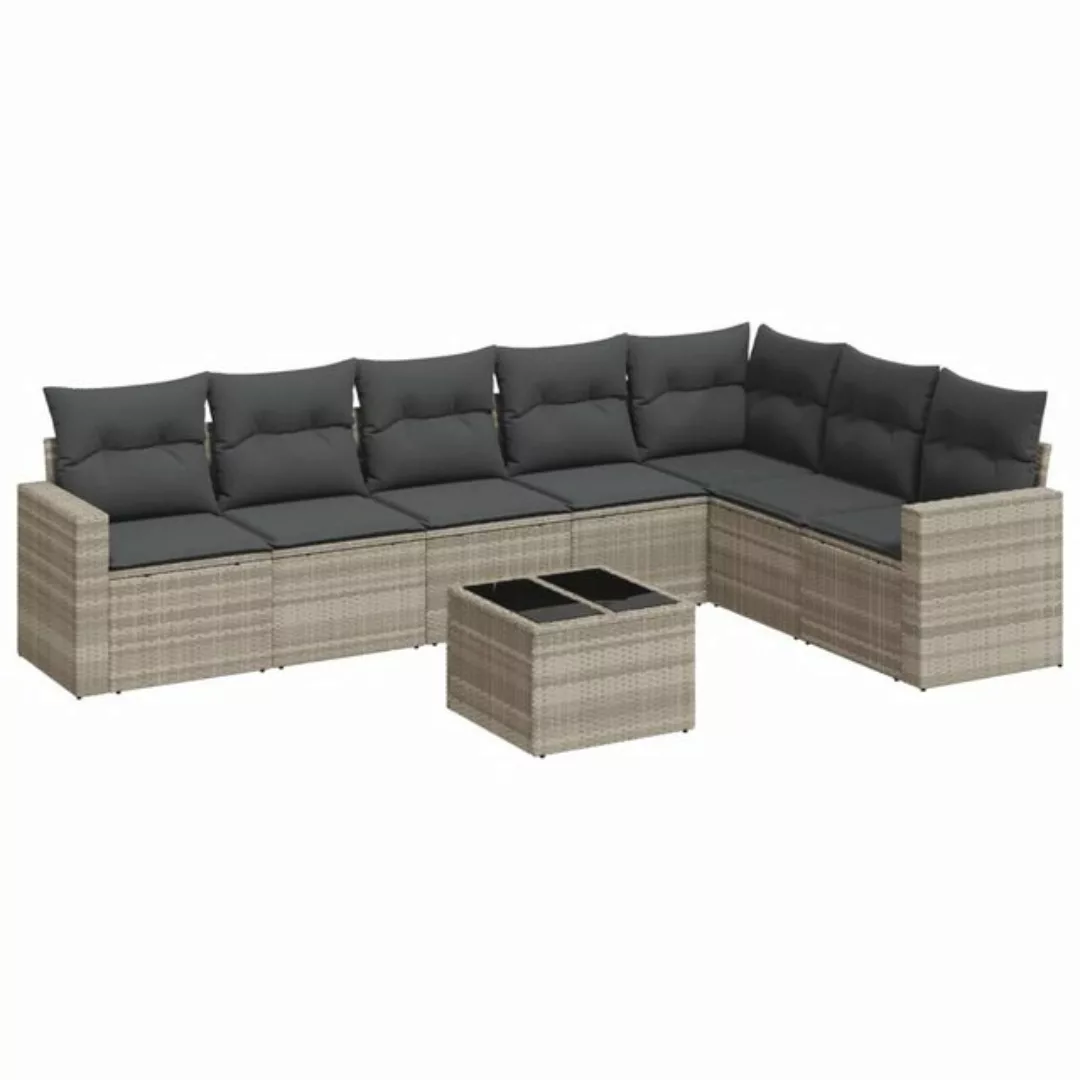 vidaXL Sofaelement 8-tlg. Garten-Sofagarnitur mit Kissen Hellgrau Poly Ratt günstig online kaufen