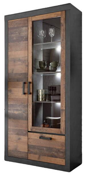 Furn.Design Stauraumvitrine Ward (Vitrinenschrank in Used Wood und grau, 97 günstig online kaufen