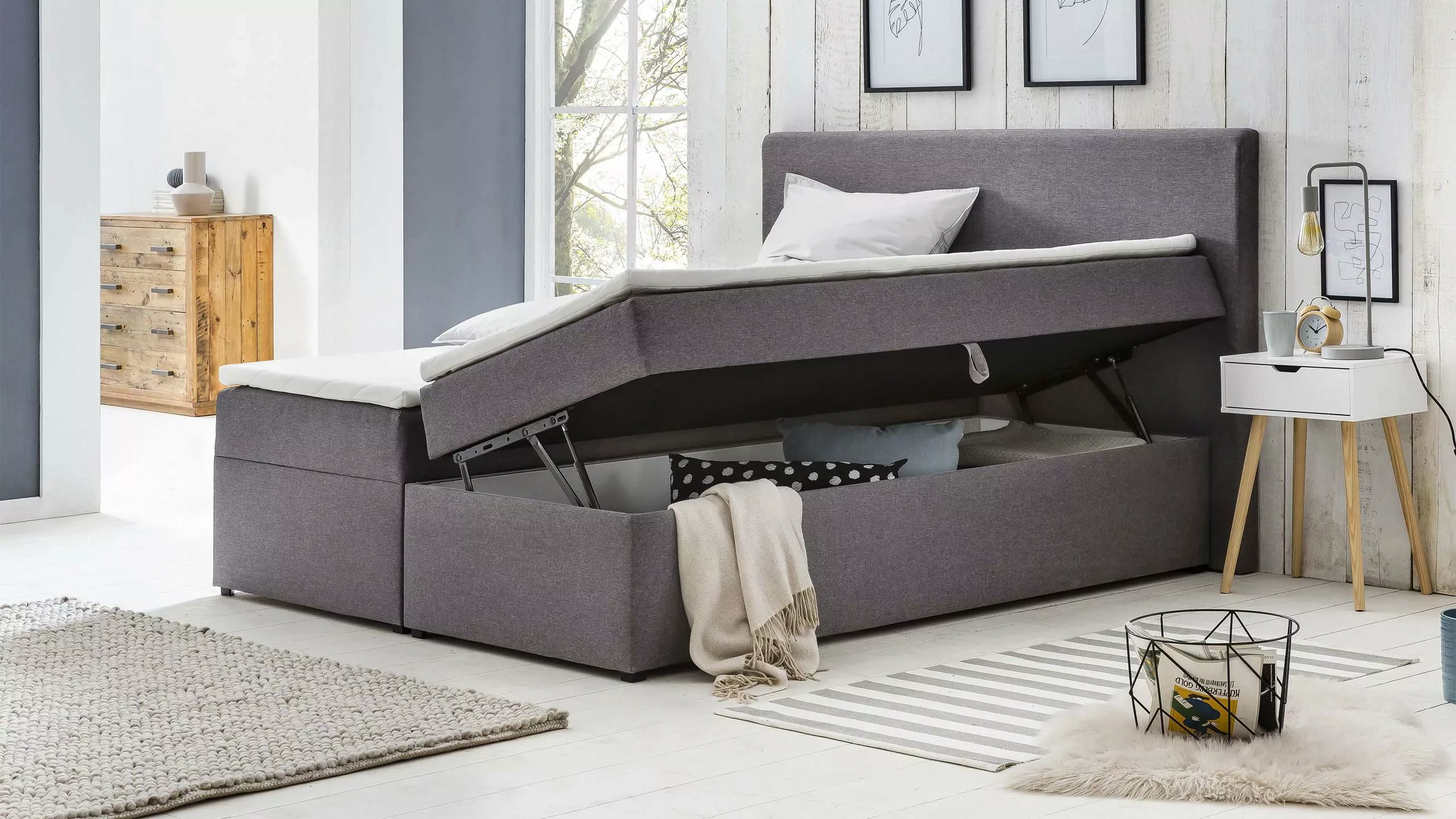 Möbelfreude Funktionsbett Bianca, 160x200 cm Anthrazit H2 I mit Bettkasten günstig online kaufen