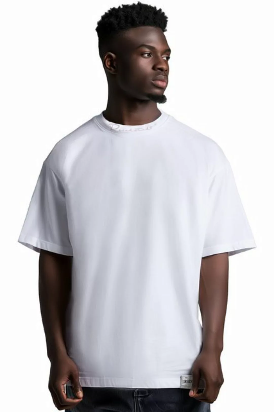 Reichstadt Oversize-Shirt Casual Kurzarm T-shirt 23RS041 White M mit Stitch günstig online kaufen