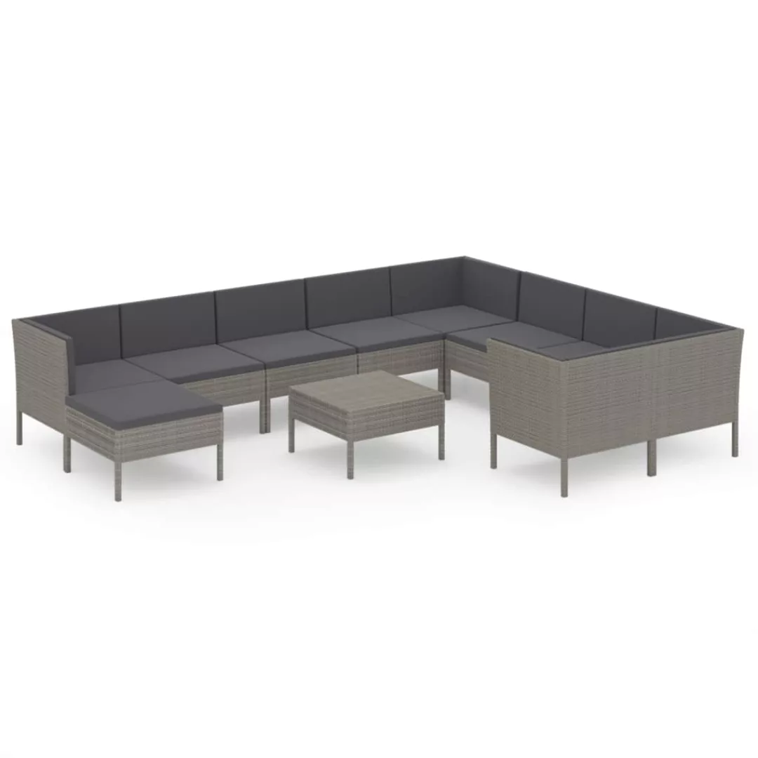 11-tlg. Garten-lounge-set Mit Auflagen Poly Rattan Grau günstig online kaufen